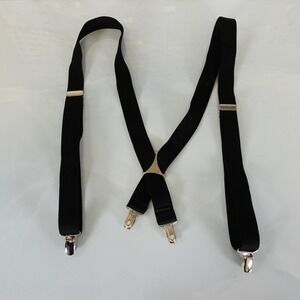 Suspender Mens Black Silver Clip On‎ Adjustable Strap Stretch X Back Solid Work